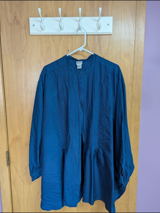 Tops - Deep Teal Blue Silk Lightweight Button-Front Tunic